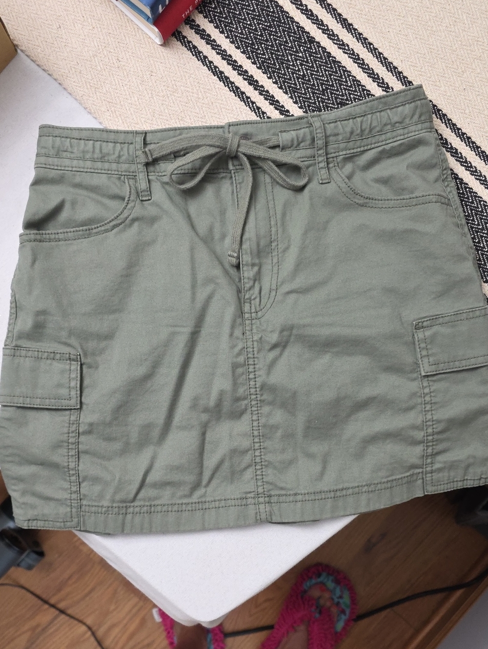 Hollister Olive Green Cargo Mini Skirt with Drawstring Waist
